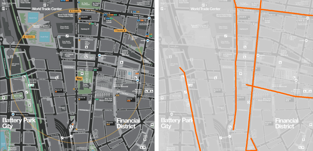 Paths shown on Walk NYC wayfinding map